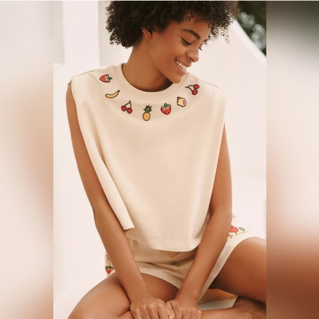 Set Nwt Anthropology X Celandine Coney Icon Embroidered Muscle Set